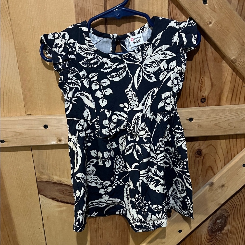 PatPat Navy and Cream Leaf Print Casual Dress